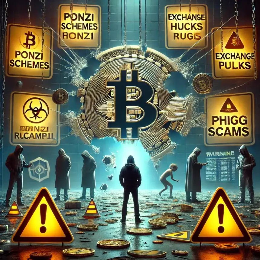 digital illustration representing the biggest cryptocurrency scams in history.